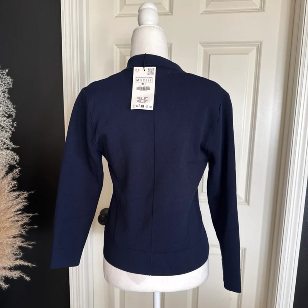 NWT Zara Flower Button Knit Cardigan Blazer Sweater in Navy Blue size Medium - Picture 10 of 12